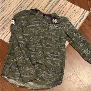 Hurley Green Camo Button Down with Patches